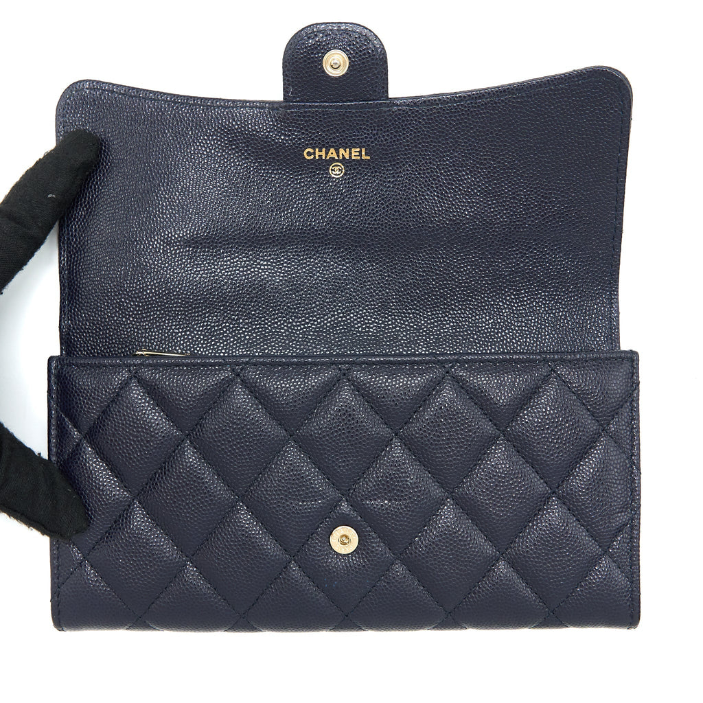 Chanel Classic Flap Long Wallet Caviar Dark Blue L