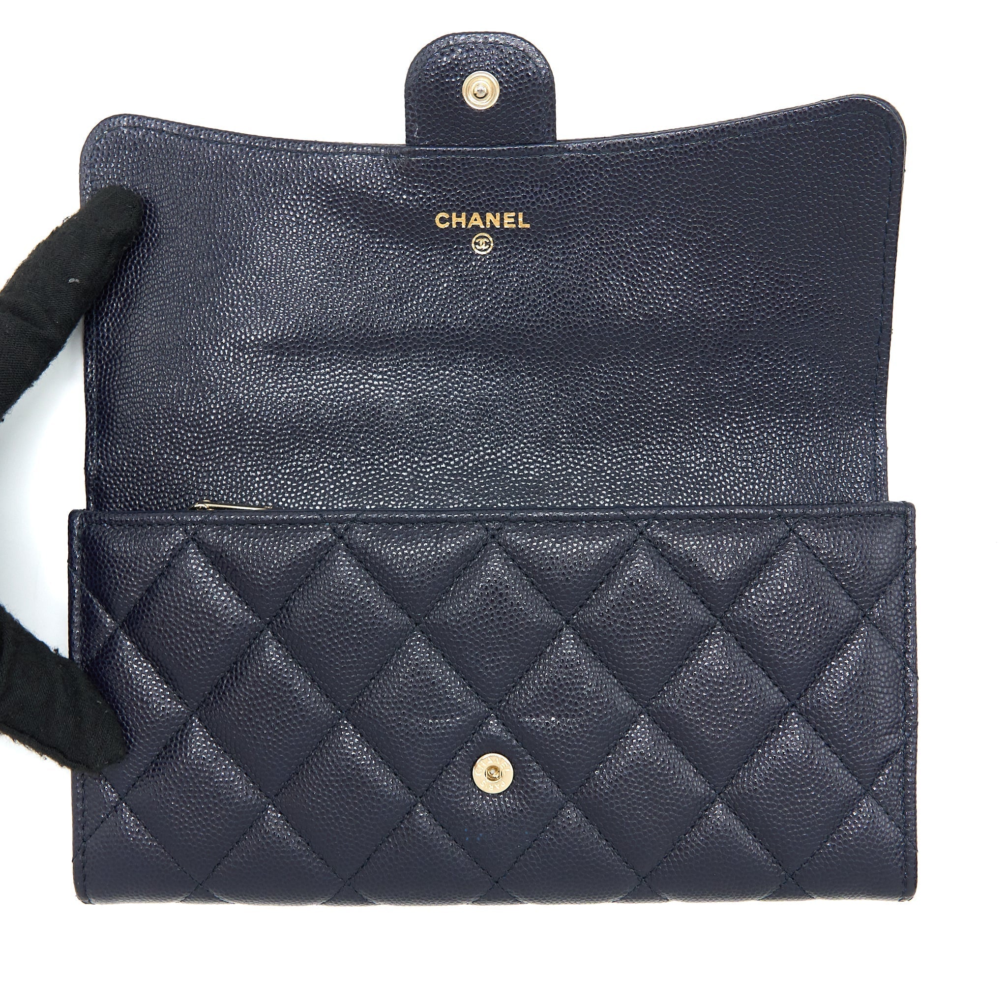 Chanel Classic Flap Long Wallet Caviar Dark Blue L