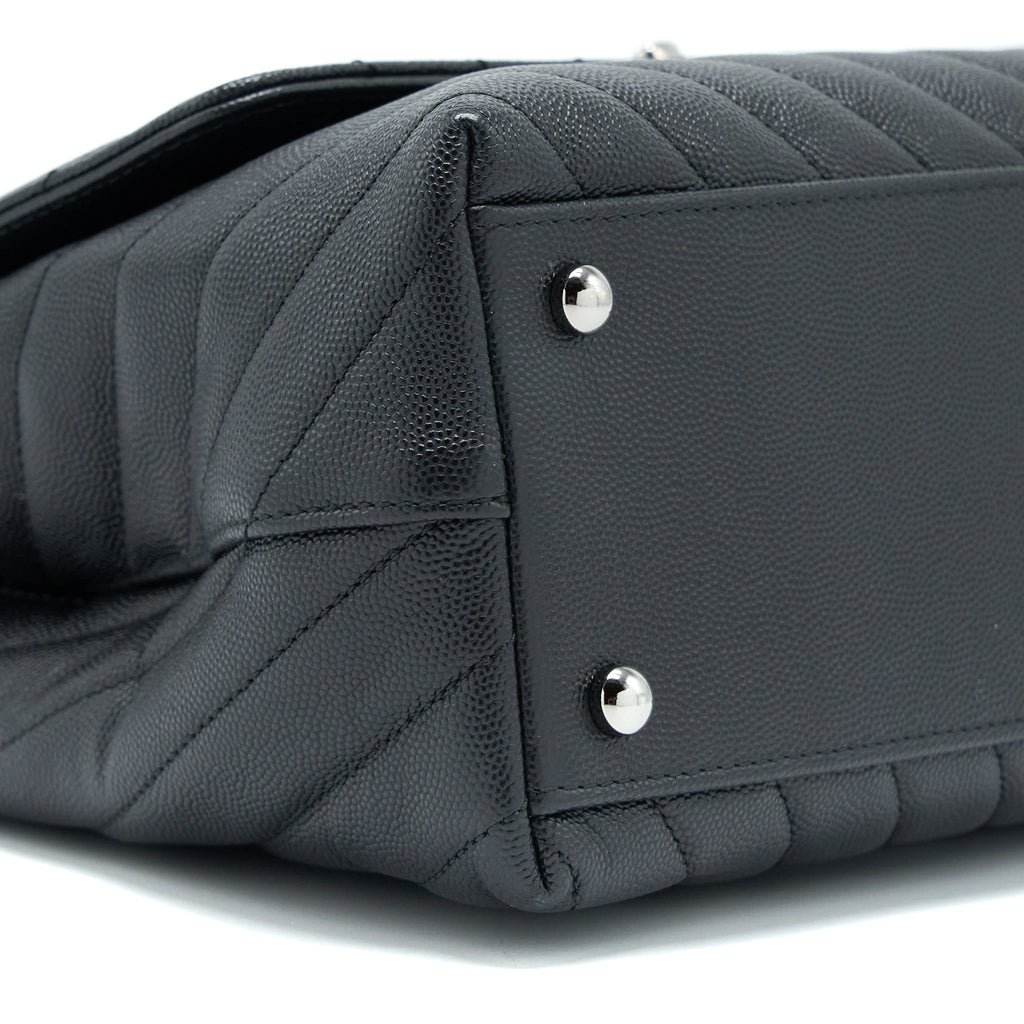 Chanel Medium Coco Handle Chevron Caviar Black