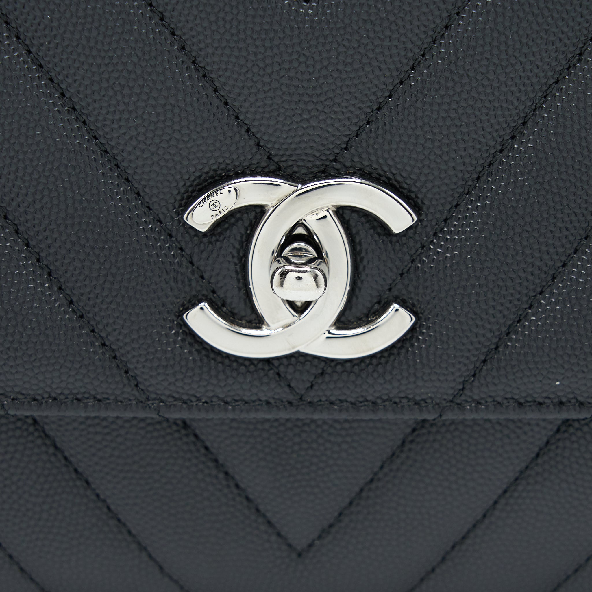 Chanel Medium Coco Handle Chevron Caviar Black