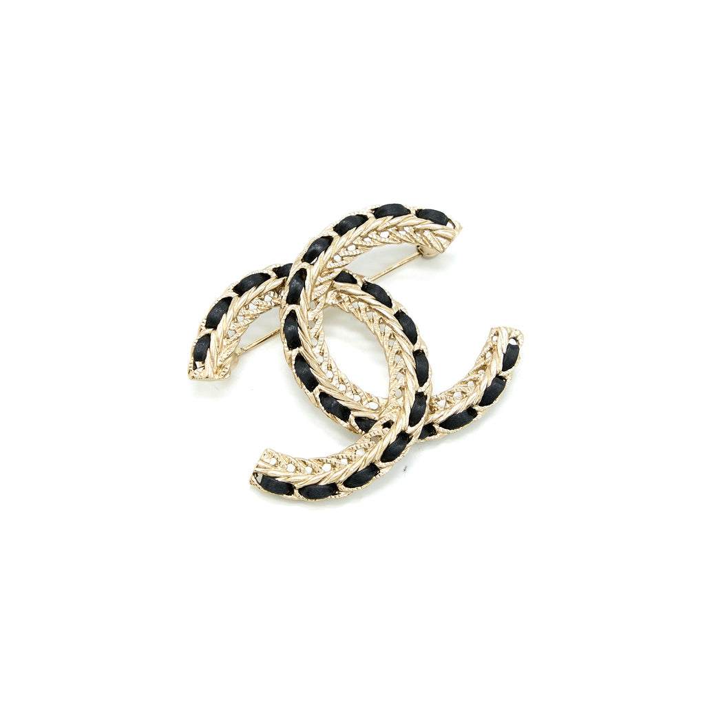 Chanel CC Logo Leather Chain Brooch Black L