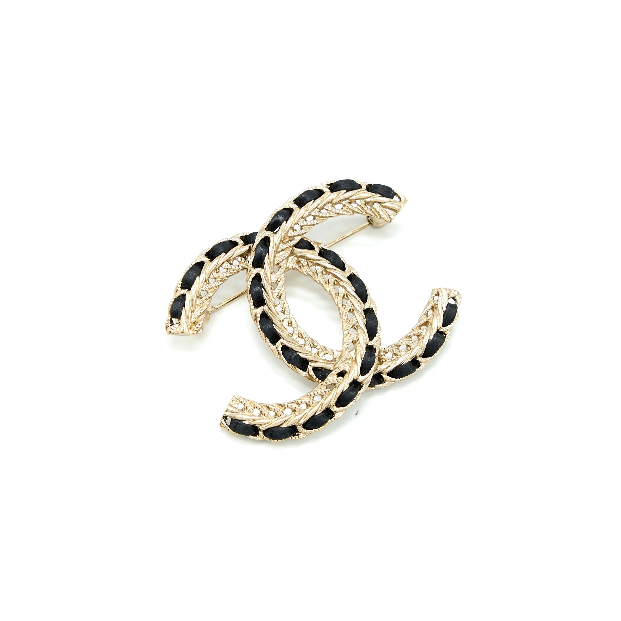 Chanel CC Logo Leather Chain Brooch Black L