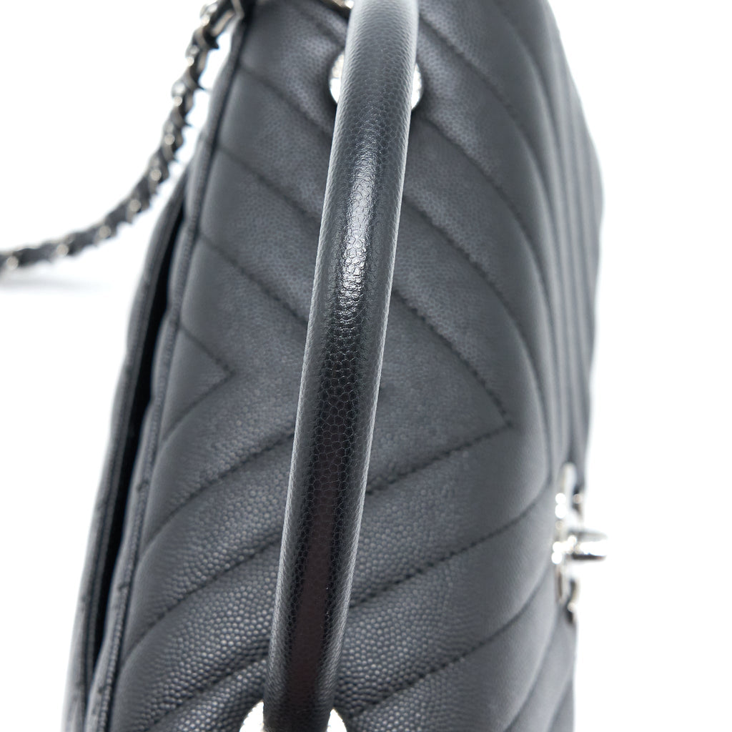Chanel Medium Coco Handle Chevron Caviar Black