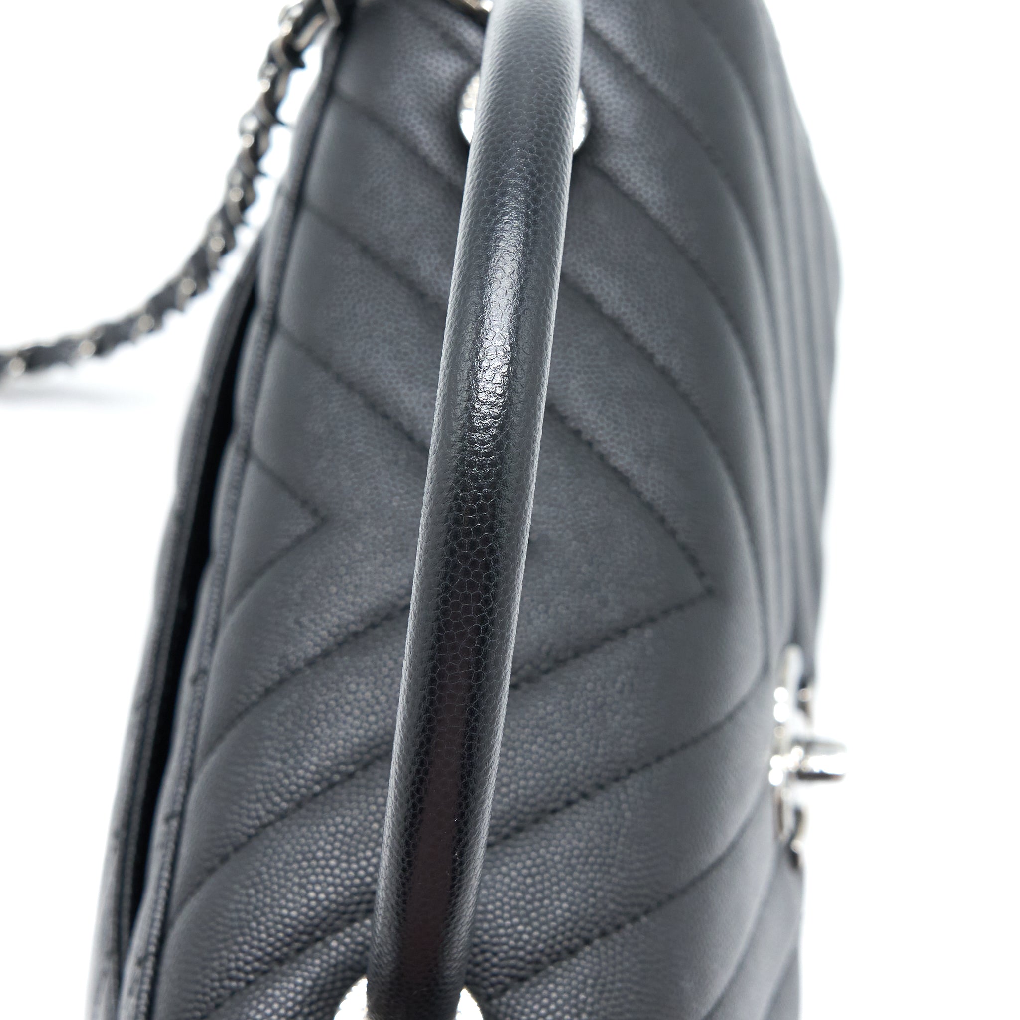Chanel Medium Coco Handle Chevron Caviar Black