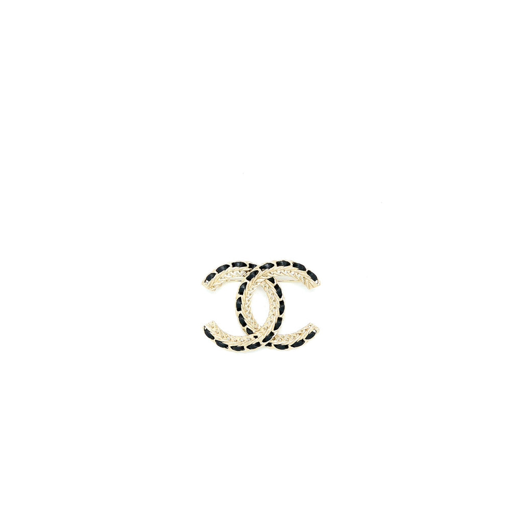 Chanel CC Logo Leather Chain Brooch Black L