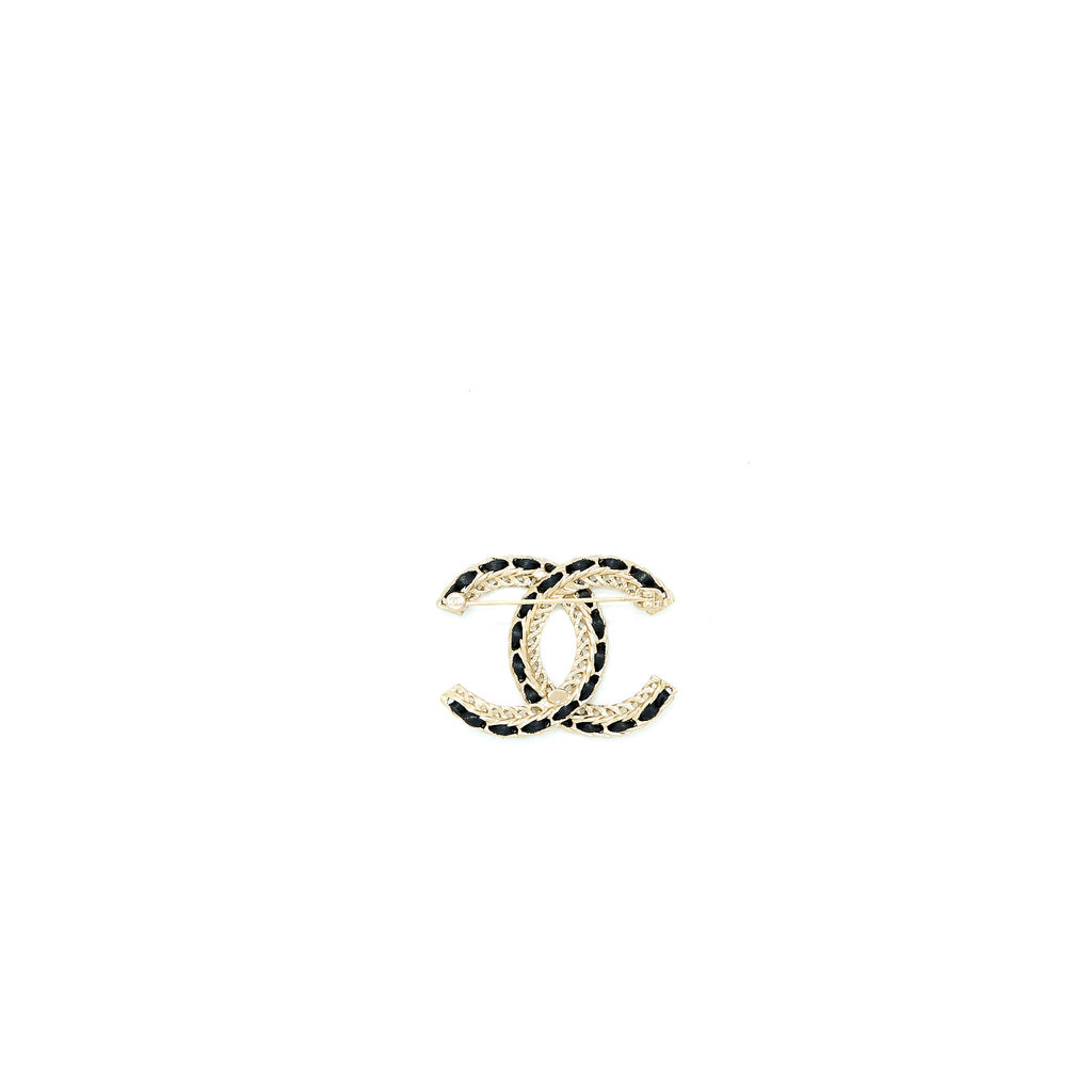 Chanel CC Logo Leather Chain Brooch Black L