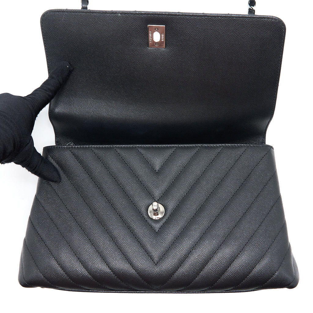 Chanel Medium Coco Handle Chevron Caviar Black