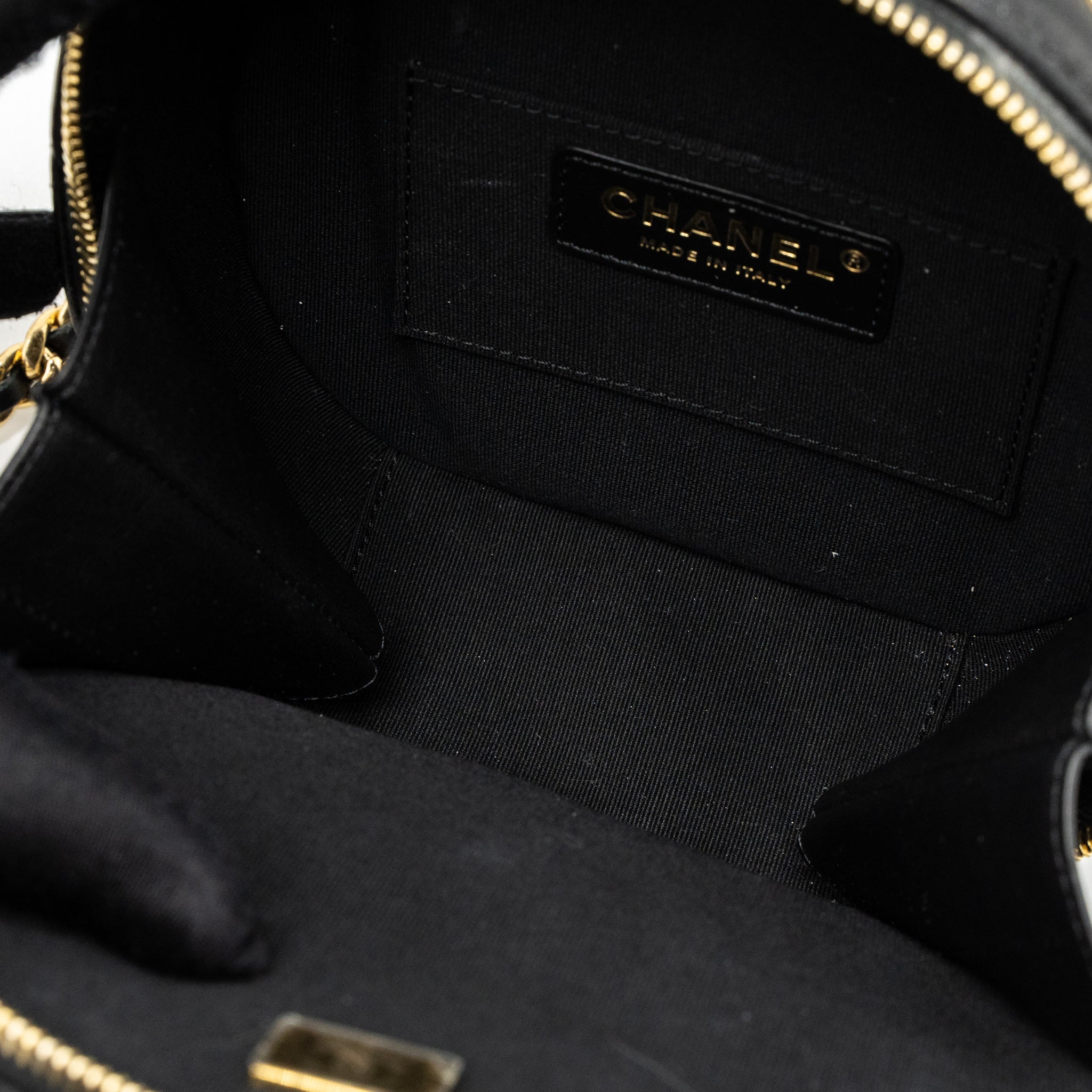 Chanel Round Vanity with Round Handle Crossbody Bag Lambskin Black  (Microchip)