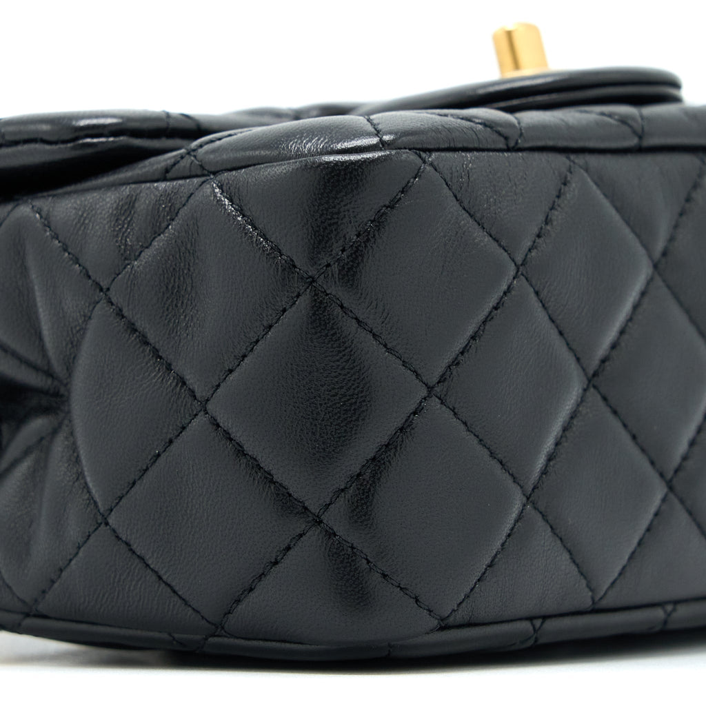 Chanel 22S Pearl Crush Mini Square Flap Bag Lambskin Black (Microchip)