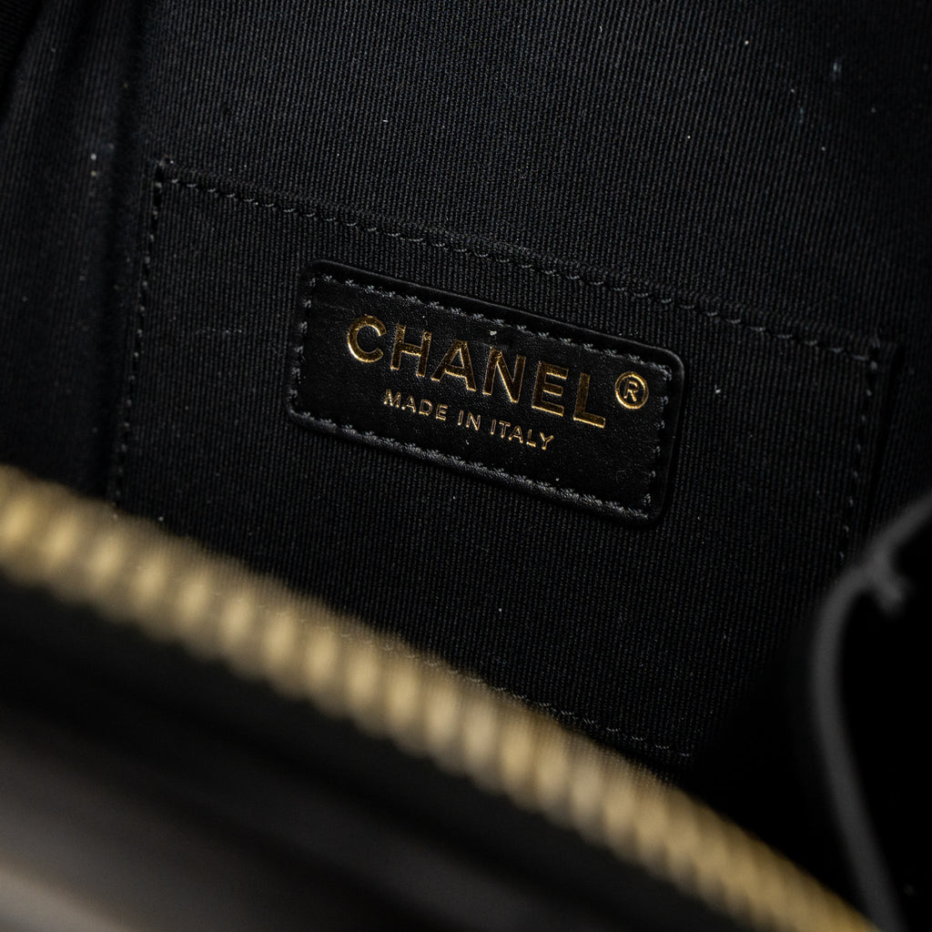 Chanel Round Vanity with Round Handle Crossbody Bag Lambskin Black  (Microchip)
