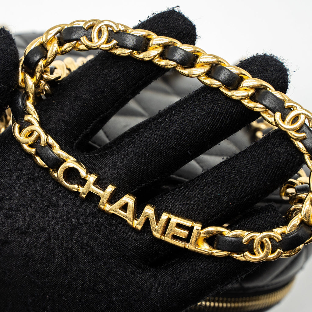 Chanel Round Vanity with Round Handle Crossbody Bag Lambskin Black  (Microchip)