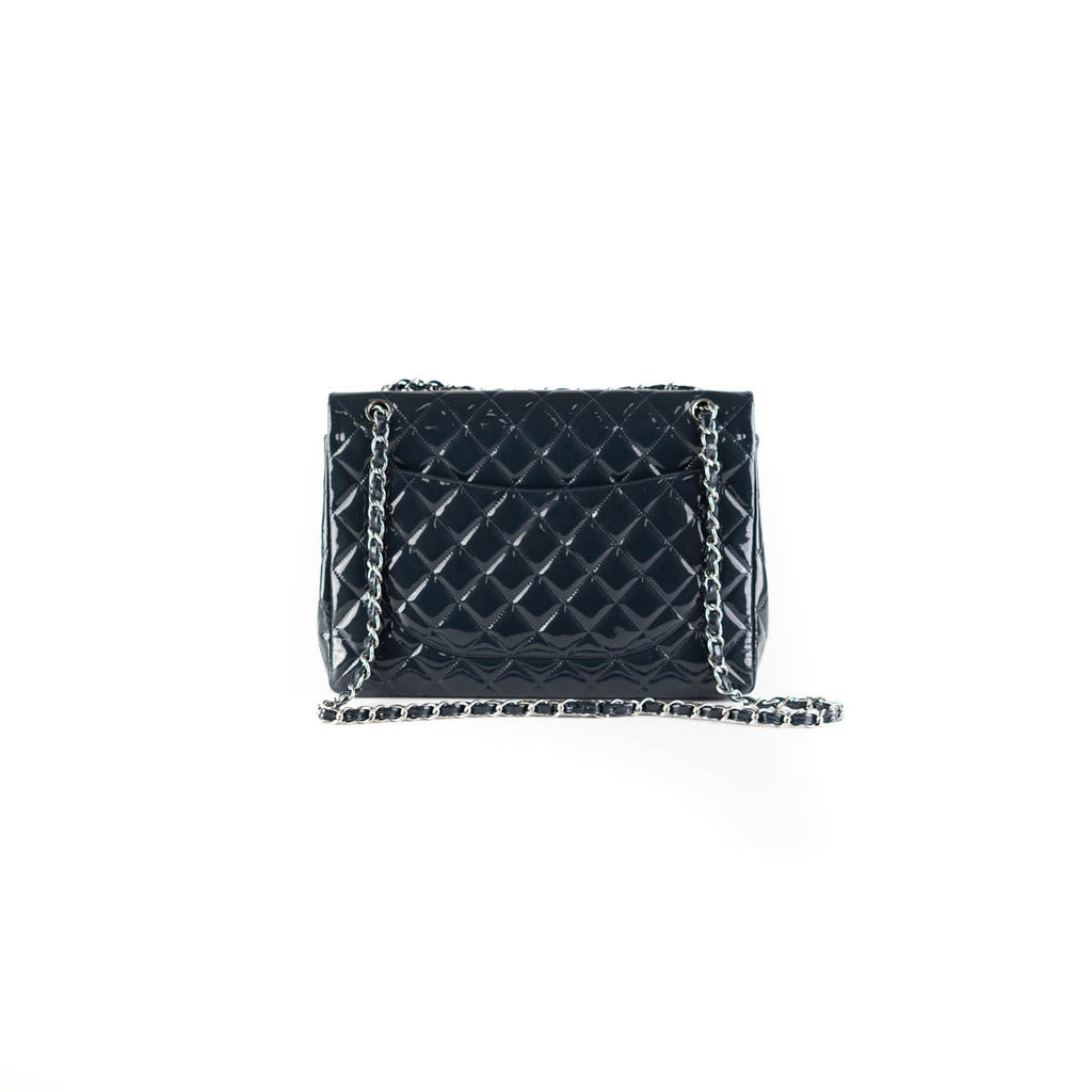 Chanel Classic Flap Maxi Patent Bag Navy
