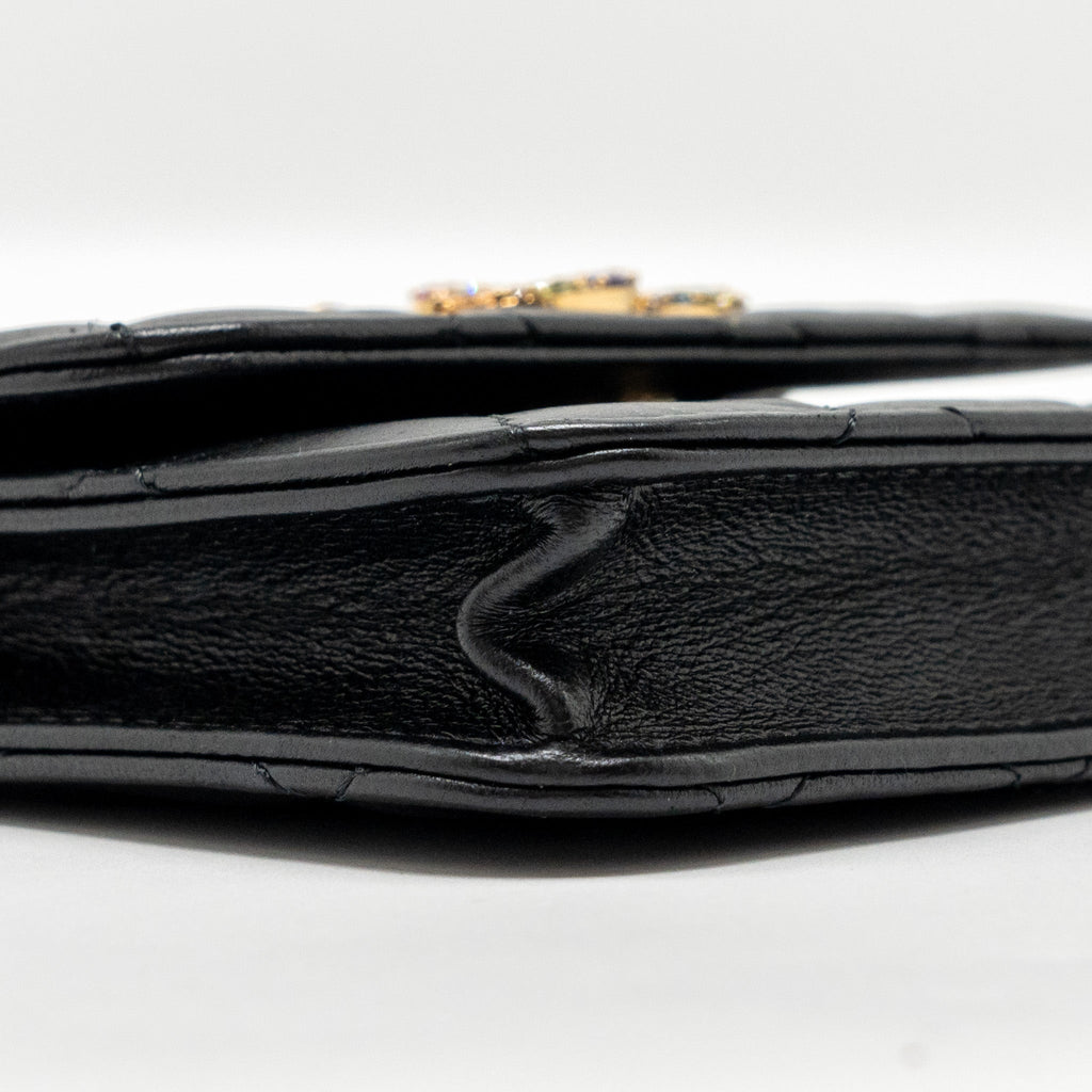 Chanel Zirconium Flap Clutch/Card Holder with Chain Lambskin Black
