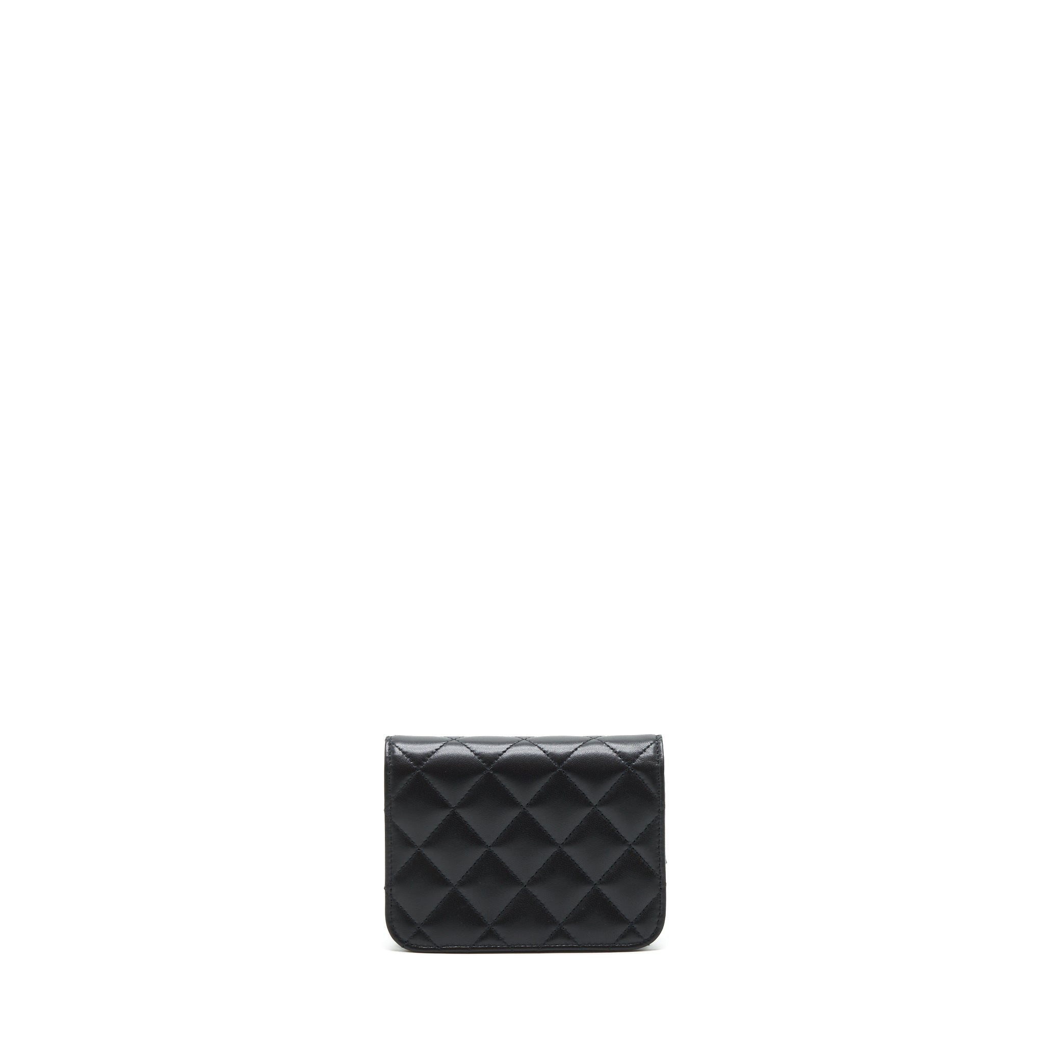 Chanel Mini flap card holder Ribbon Chain Lambskin Black L