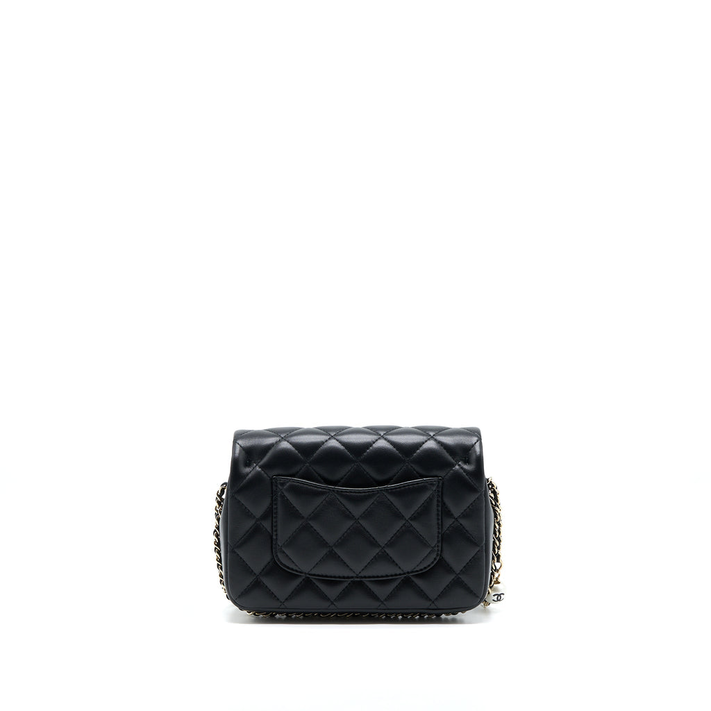 Chanel Small Pearl Logo Strap Flap Bag Lambskin Black L