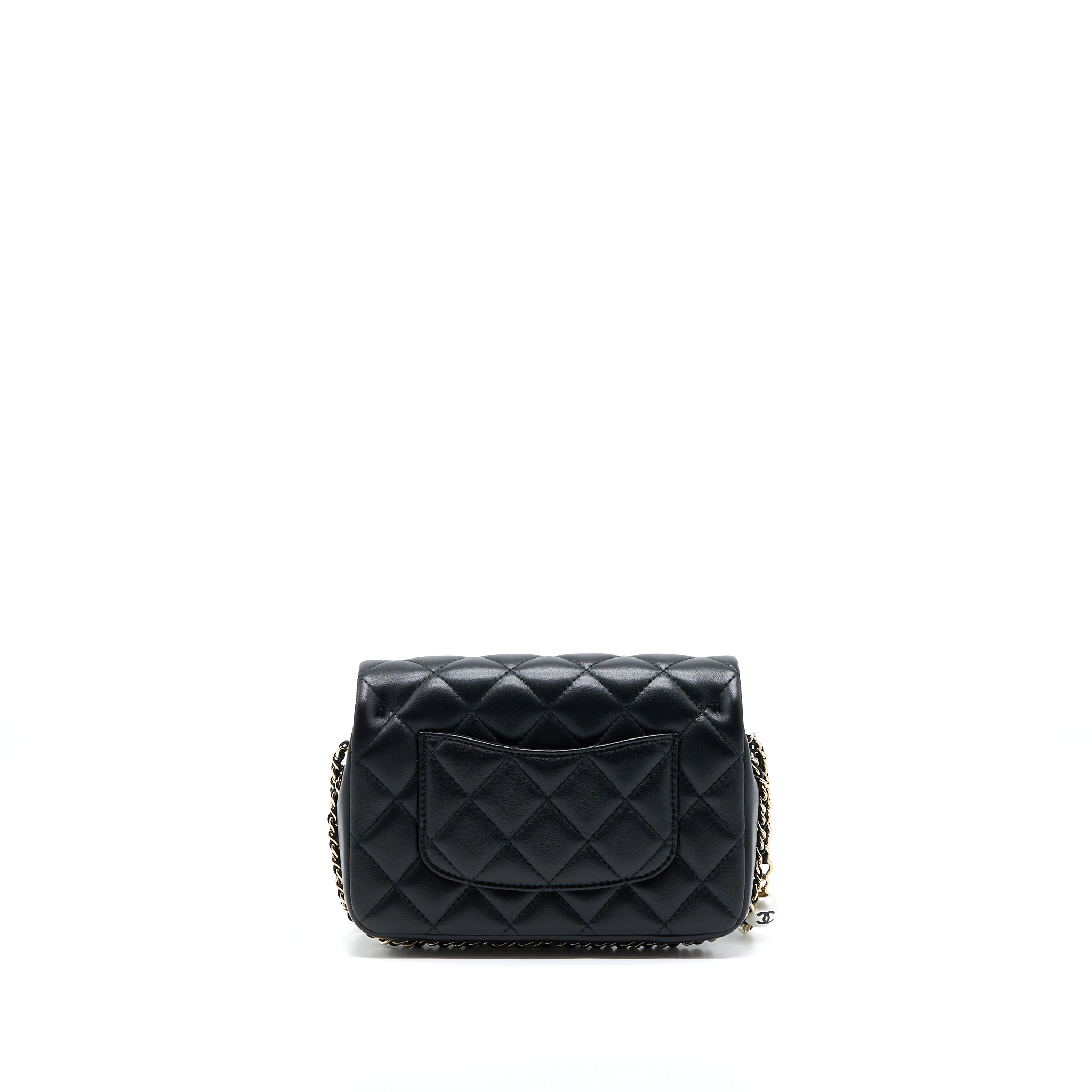 Chanel Small Pearl Logo Strap Flap Bag Lambskin Black L