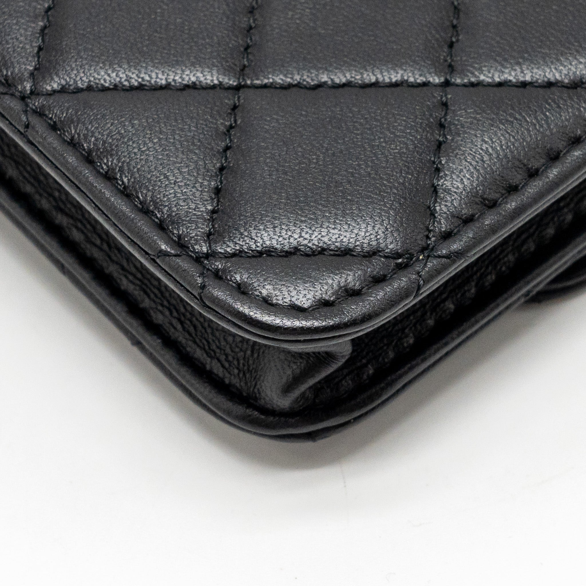 Chanel Zirconium Flap Clutch/Card Holder with Chain Lambskin Black