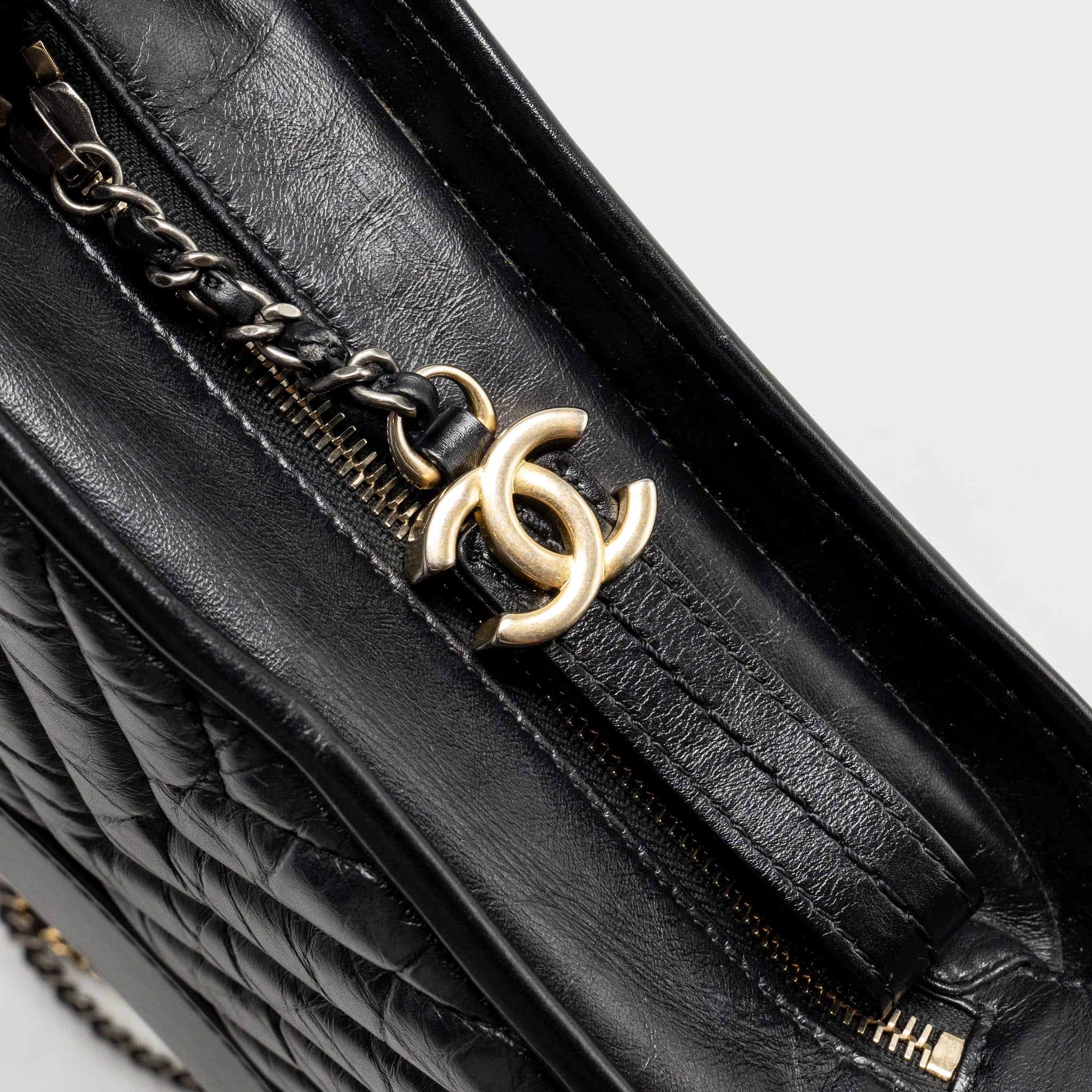 Chanel Small Gabrielle Hobo Bag Chevron Calfskin Black Multicolour Hardware
