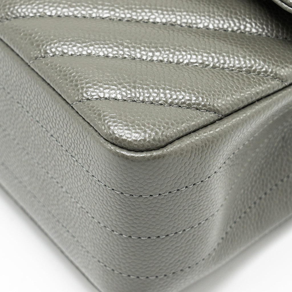 Chanel Small Classic Double Flap Bag Chevron Caviar Dark Grey L