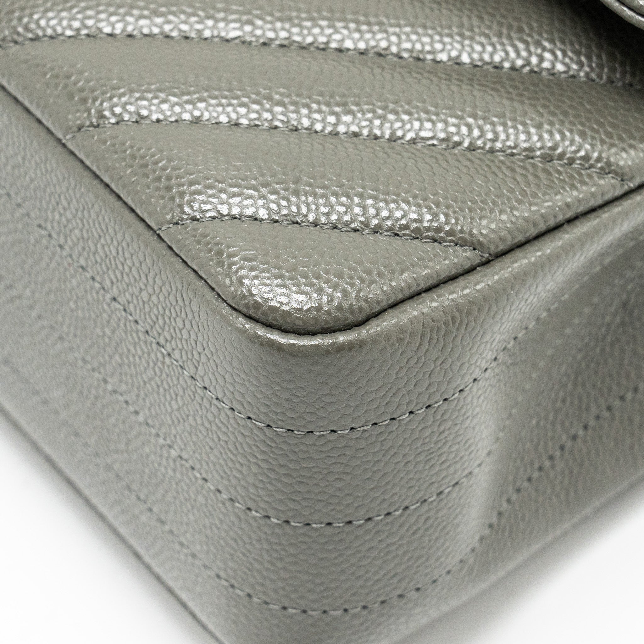 Chanel Small Classic Double Flap Bag Chevron Caviar Dark Grey L