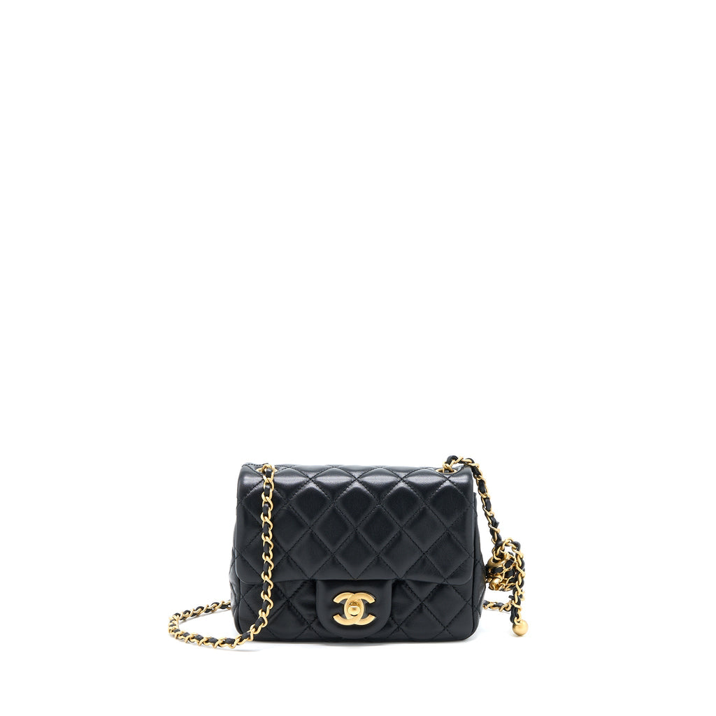 Chanel 22S Pearl Crush Mini Square Flap Bag Lambskin Black (Microchip)