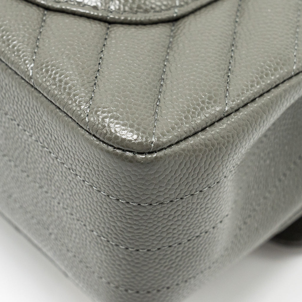 Chanel Small Classic Double Flap Bag Chevron Caviar Dark Grey L