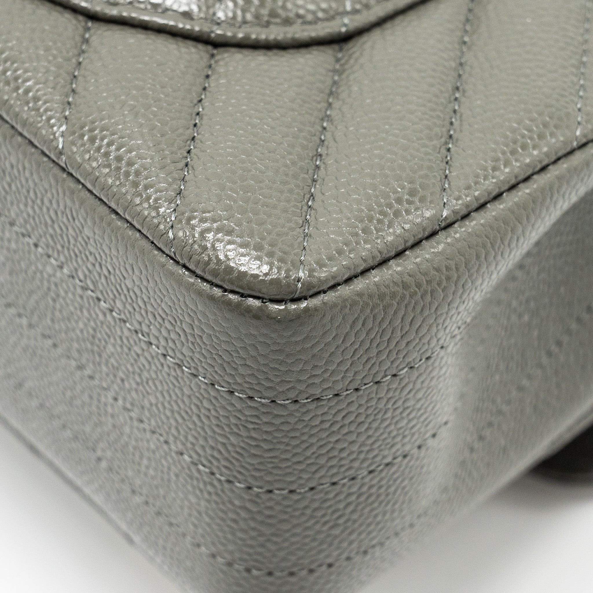 Chanel Small Classic Double Flap Bag Chevron Caviar Dark Grey L