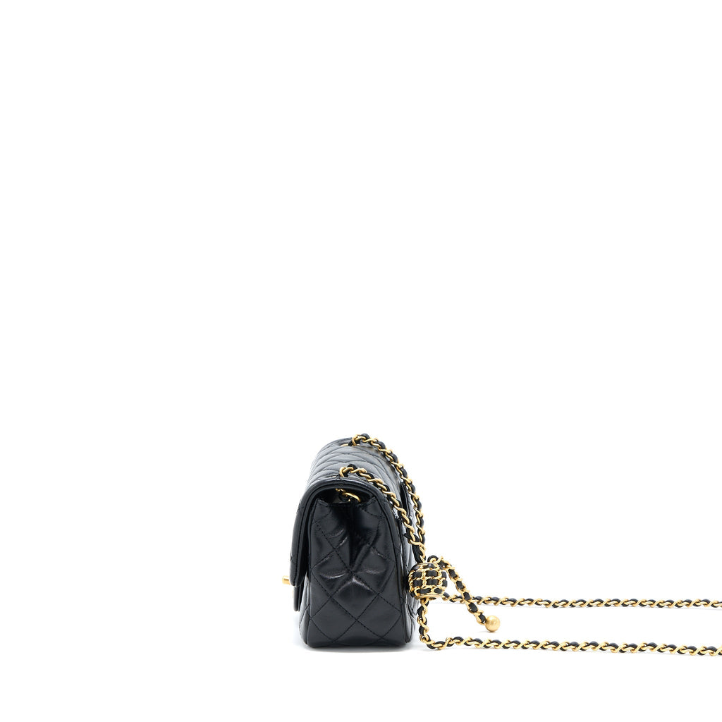 Chanel 22S Pearl Crush Mini Square Flap Bag Lambskin Black (Microchip)