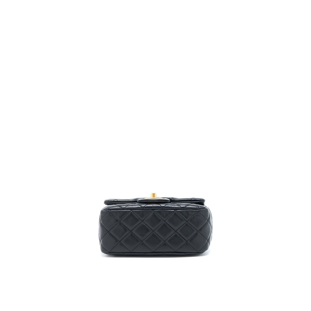 Chanel 22S Pearl Crush Mini Square Flap Bag Lambskin Black (Microchip)
