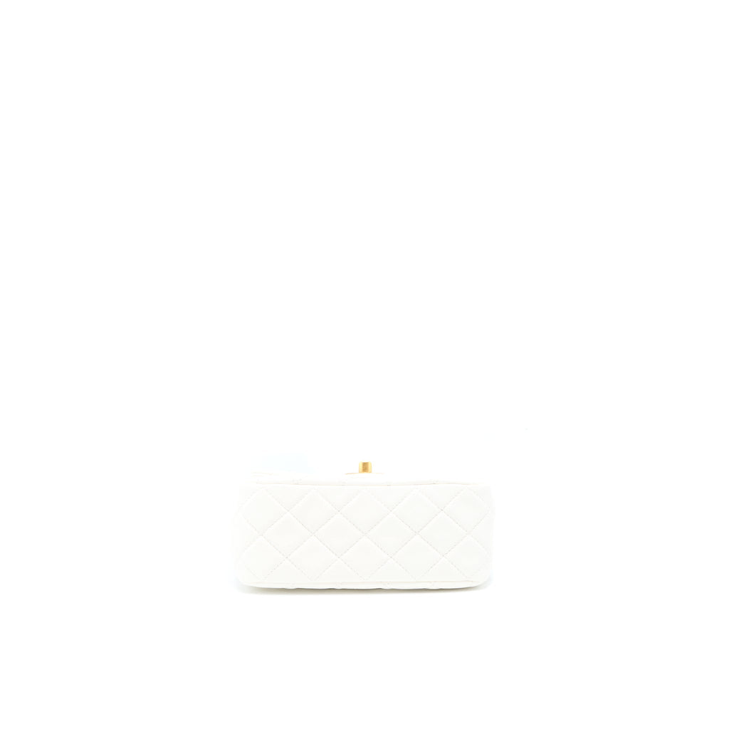 Chanel Pearl Crush Mini Square Lambskin White Brushed  (Microchip)