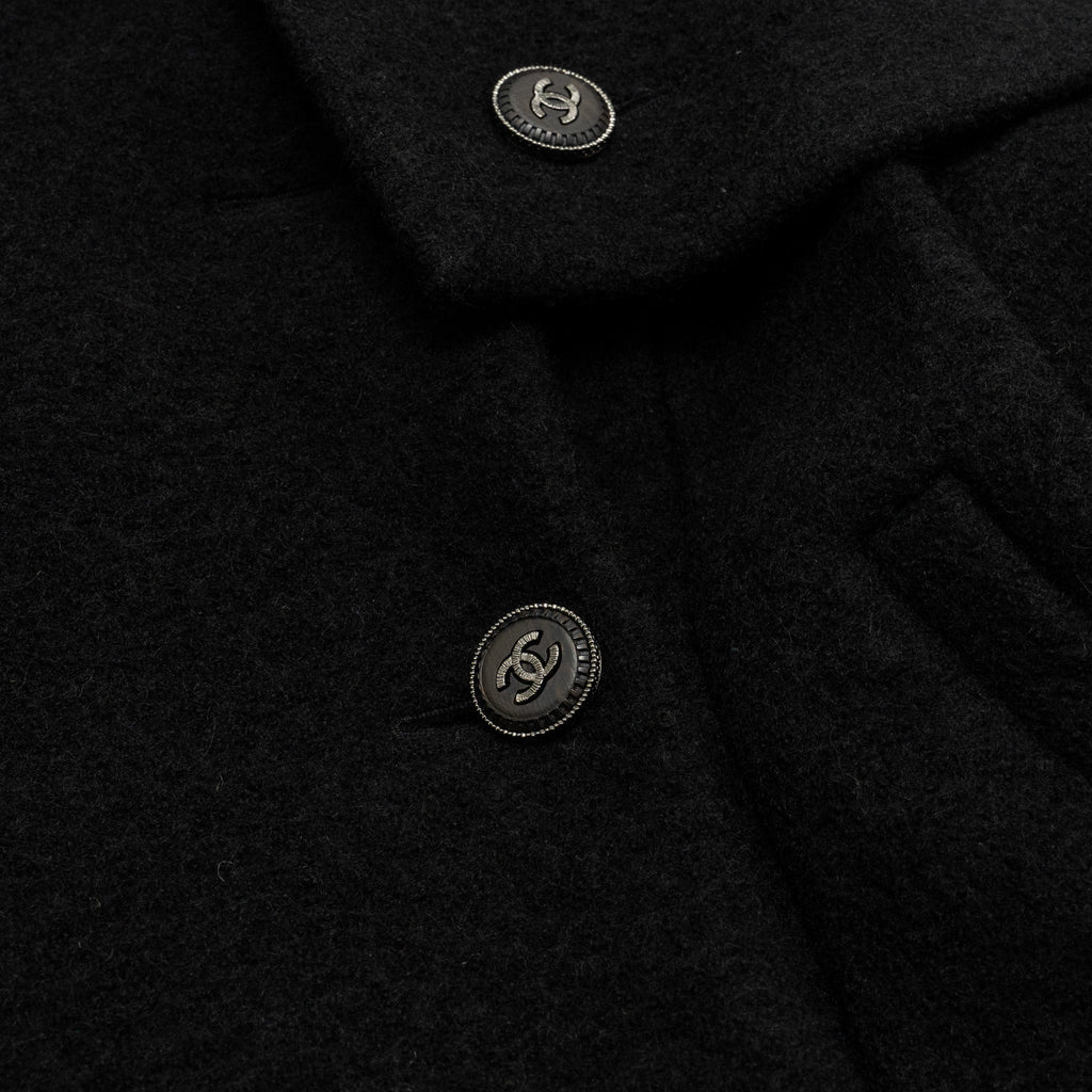 Chanel Size 38 CC logo Button Coat Wool Black