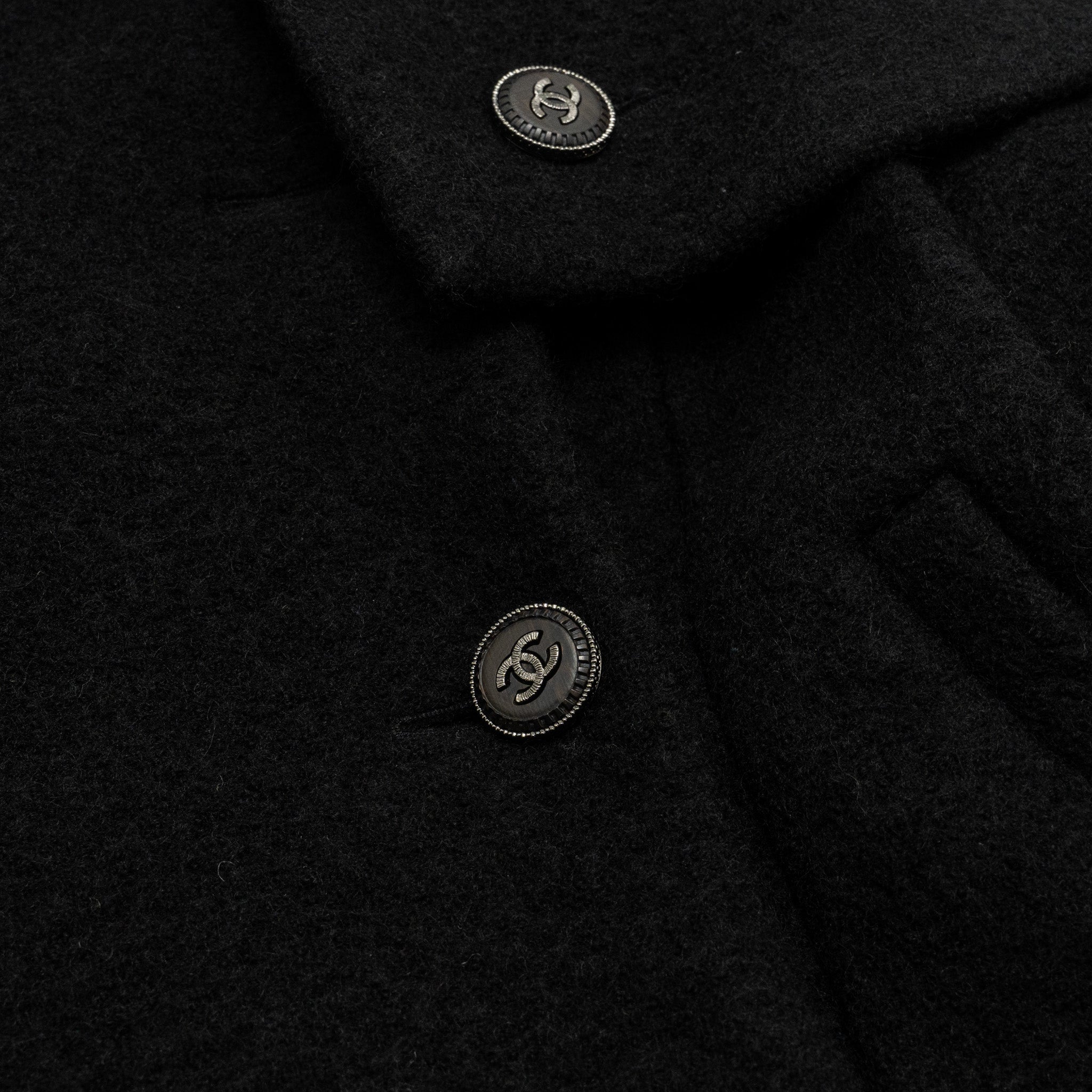 Chanel Size 38 CC logo Button Coat Wool Black