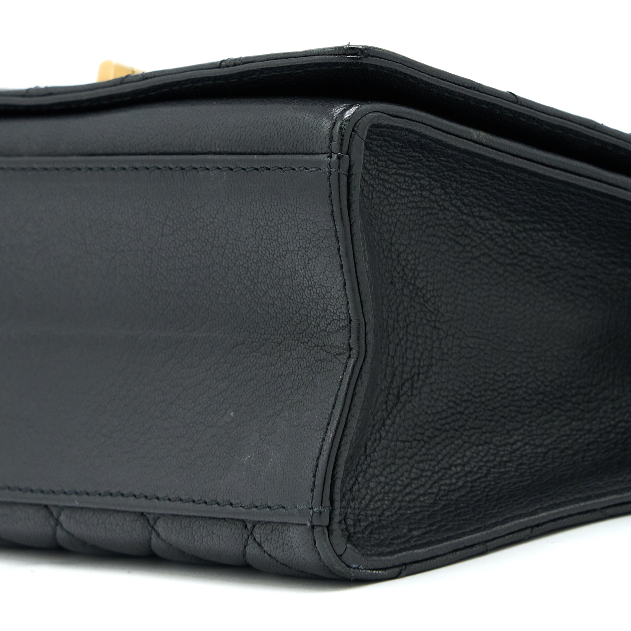 Chanel Rita Top Handle Flap Bag Grained Goatskin Black Brushed