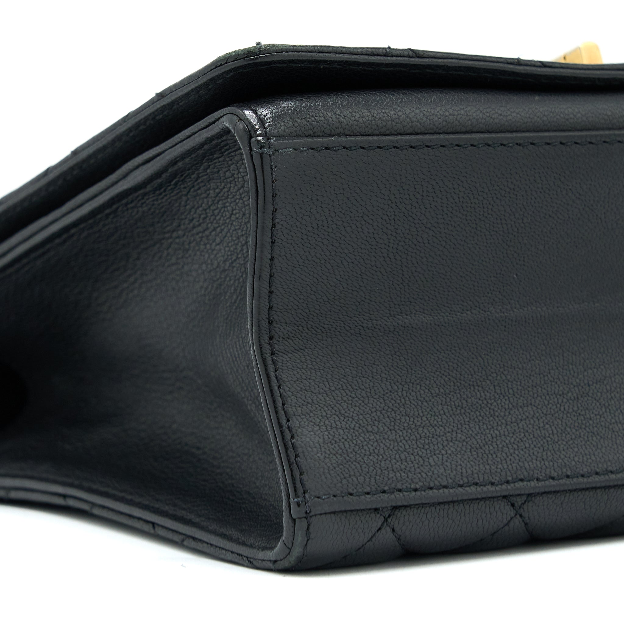 Chanel Rita Top Handle Flap Bag Grained Goatskin Black Brushed