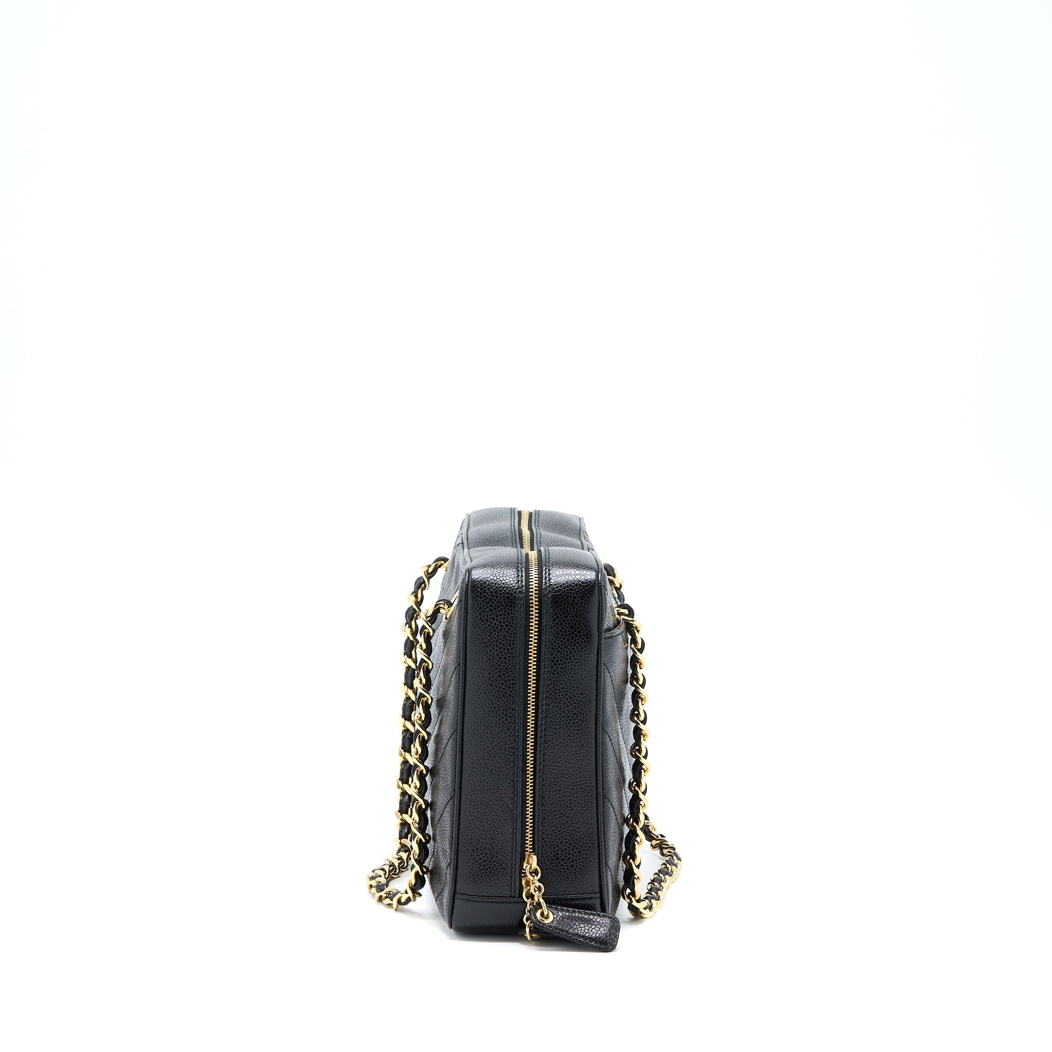 Chanel Vintage Camera Chevron Tote Bag Caviar Black