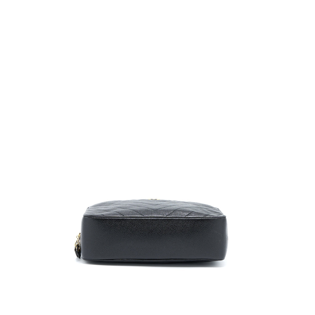 Chanel Vintage Camera Chevron Tote Bag Caviar Black