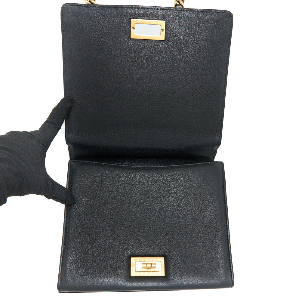 Chanel Rita Top Handle Flap Bag Grained Goatskin Black Brushed