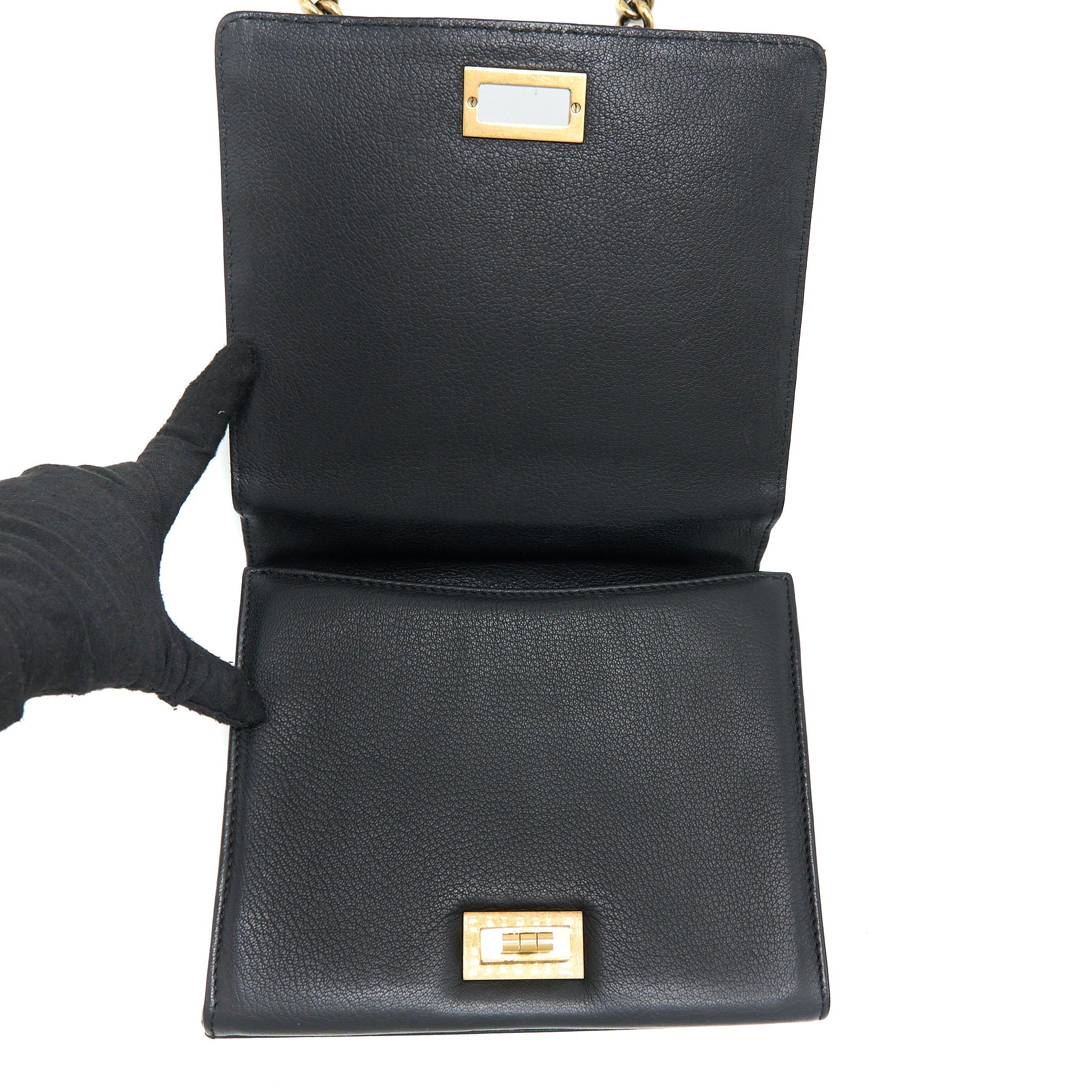 Chanel Rita Top Handle Flap Bag Grained Goatskin Black Brushed