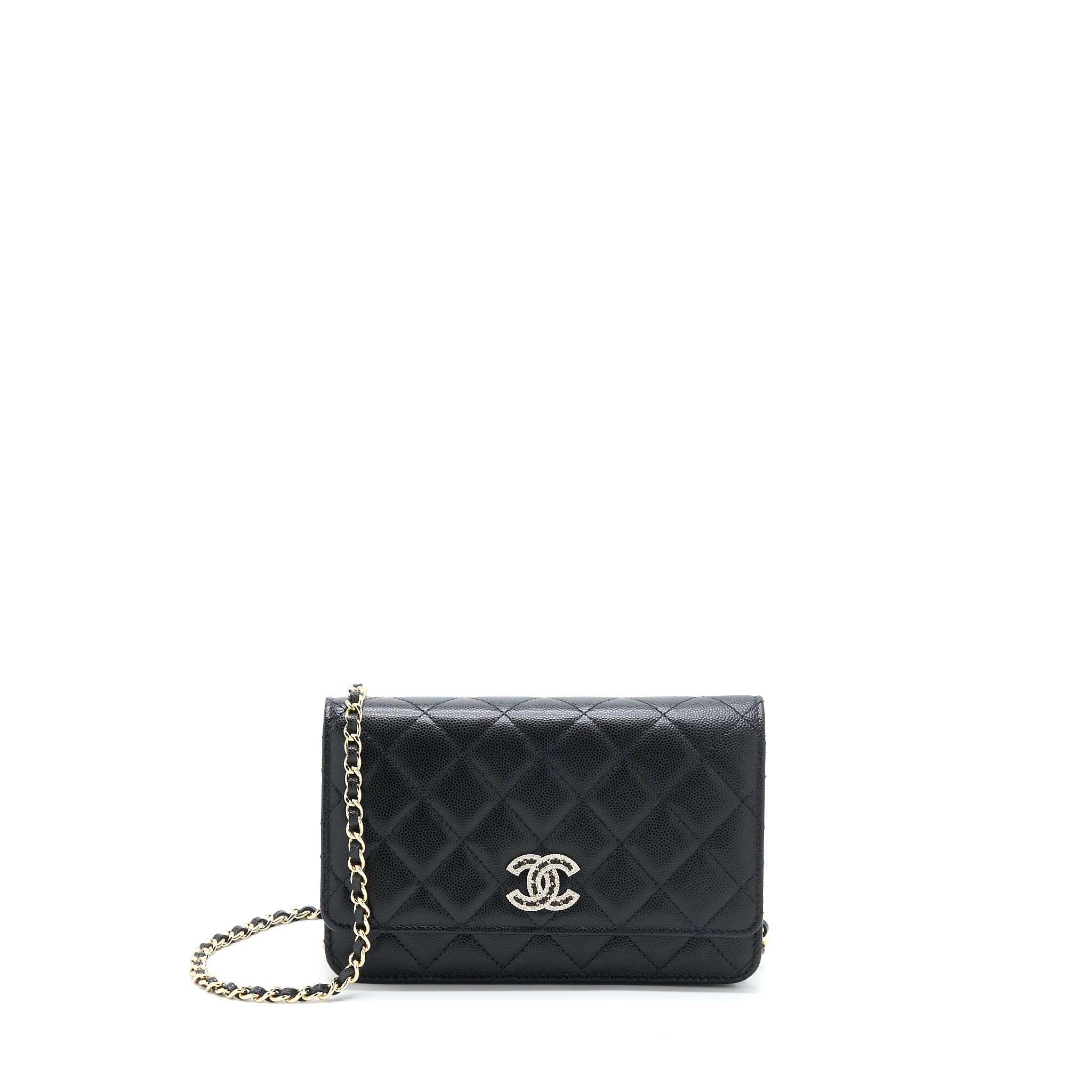 Chanel 22S Wallet On Chains With Detail CC Logo Caviar Black L