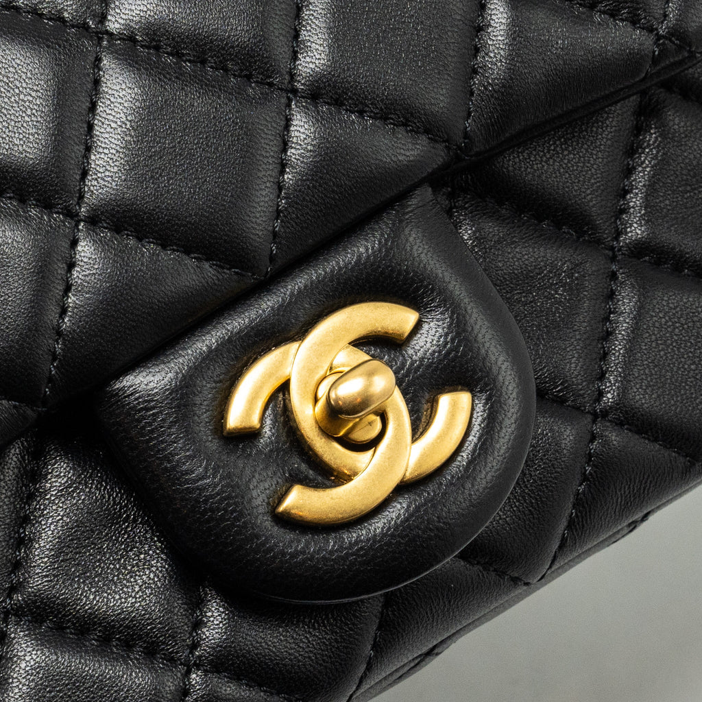 Chanel Pearl Crush Mini Square Flap Bag Lambskin Black  (microchip)