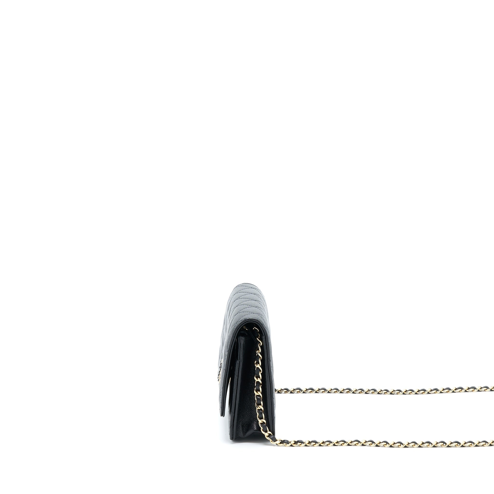 Chanel 22S Wallet On Chains With Detail CC Logo Caviar Black L