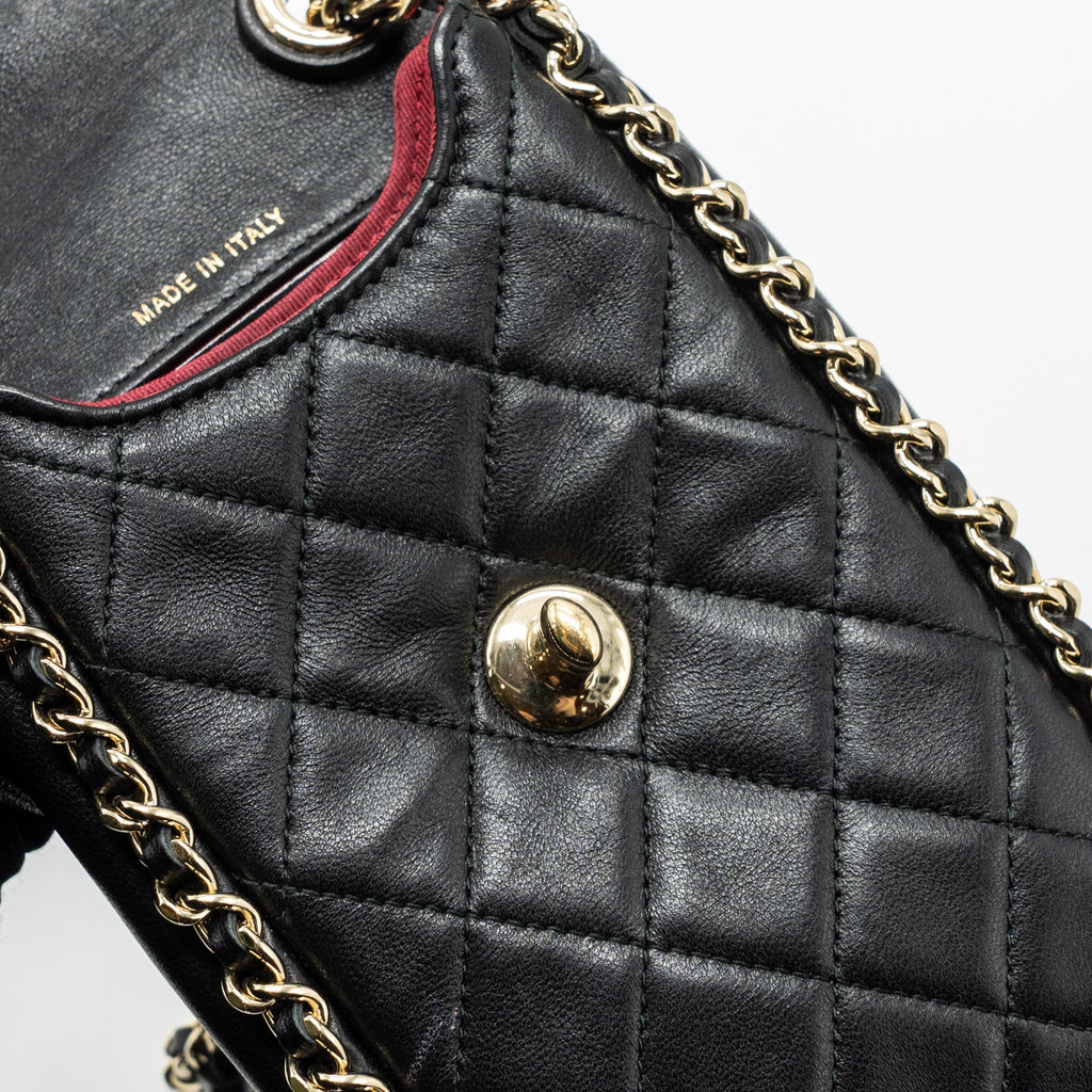 Chanel Phone Holder With Chain Lambskin Black L