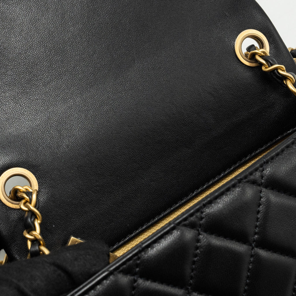 Chanel Pearl Crush Mini Square Flap Bag Lambskin Black  (microchip)