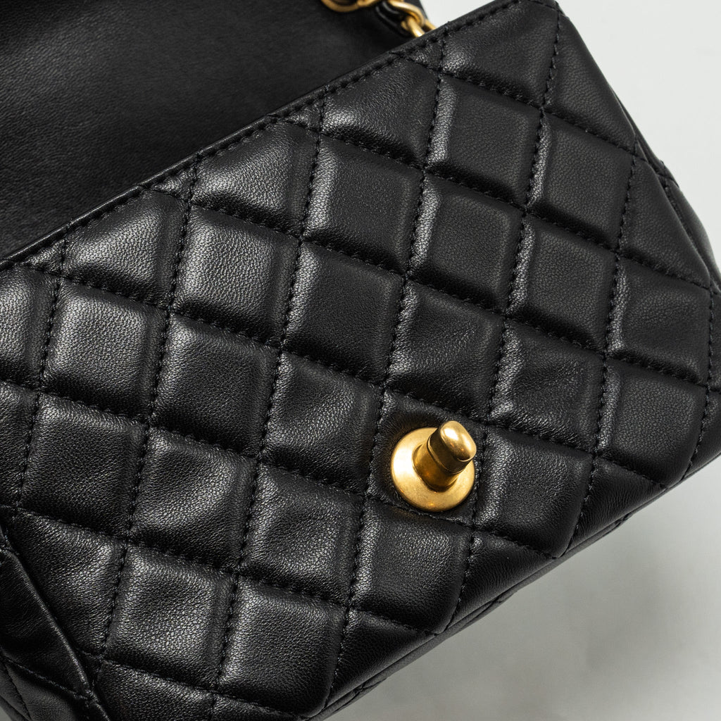 Chanel Pearl Crush Mini Square Flap Bag Lambskin Black  (microchip)