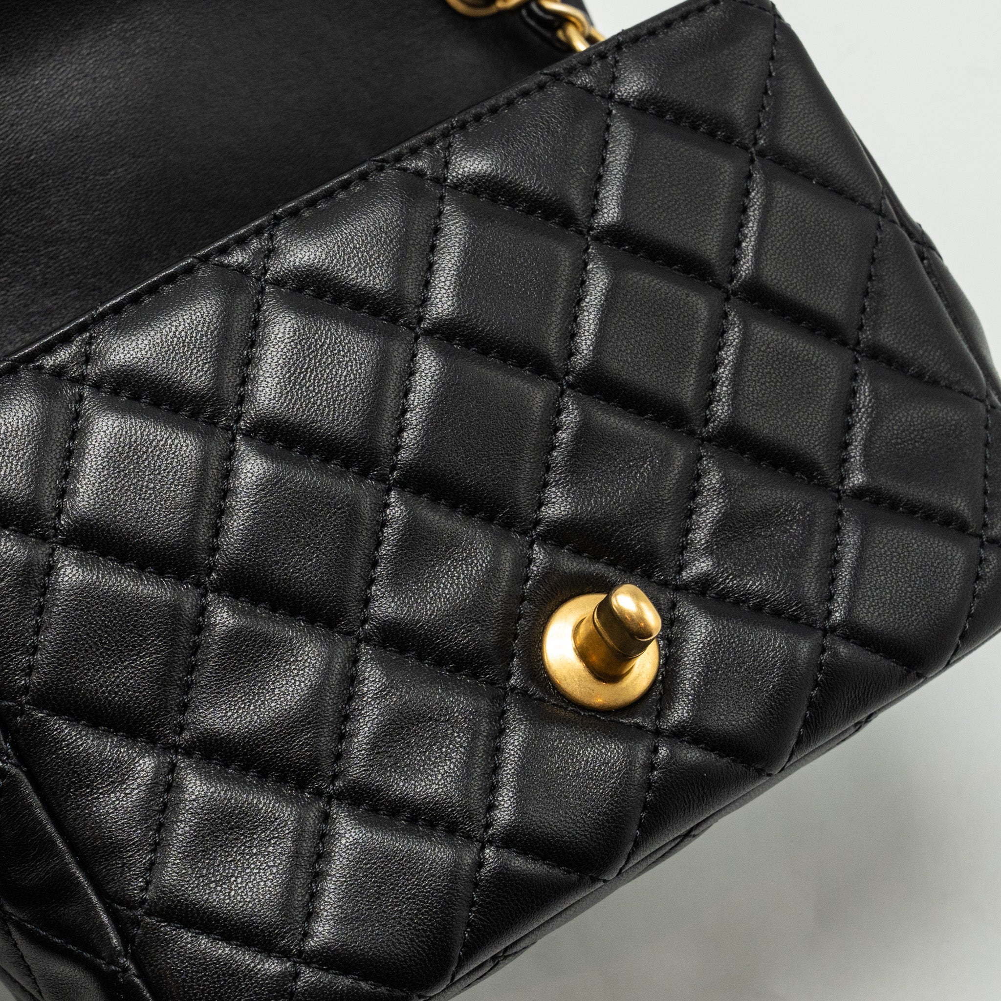 Chanel Pearl Crush Mini Square Flap Bag Lambskin Black  (microchip)