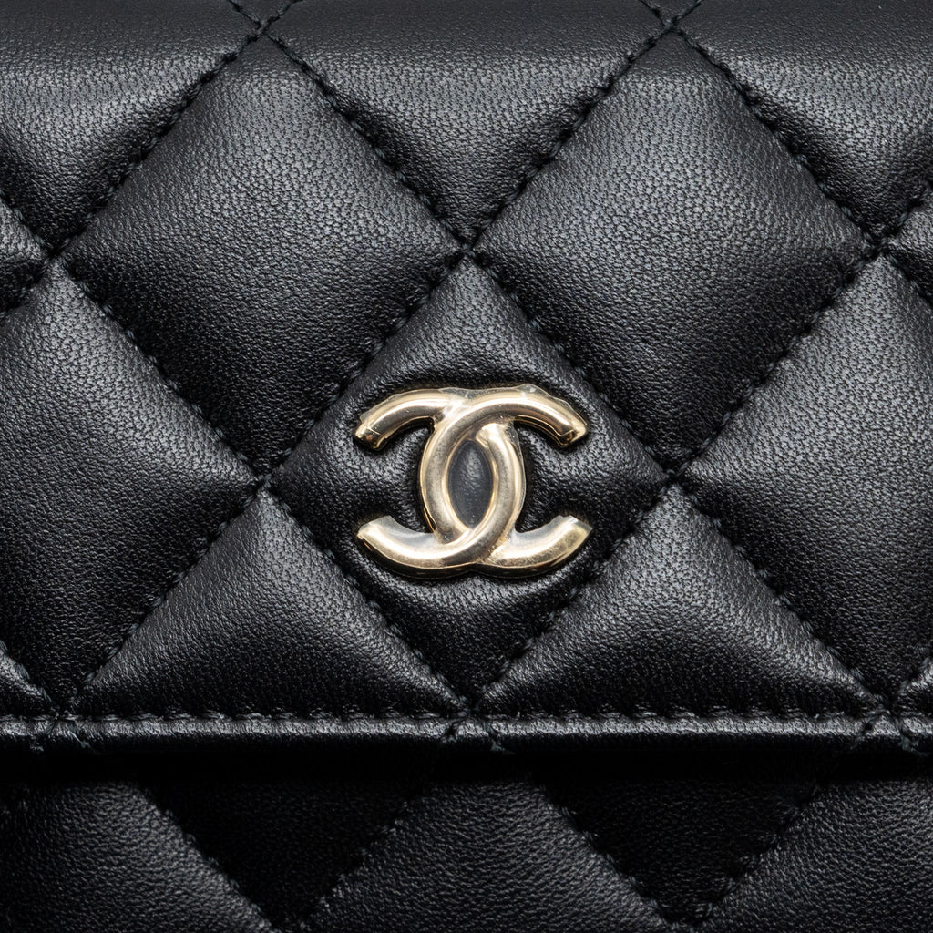 Chanel mini flap card holder with ribbon chain lambskin black L