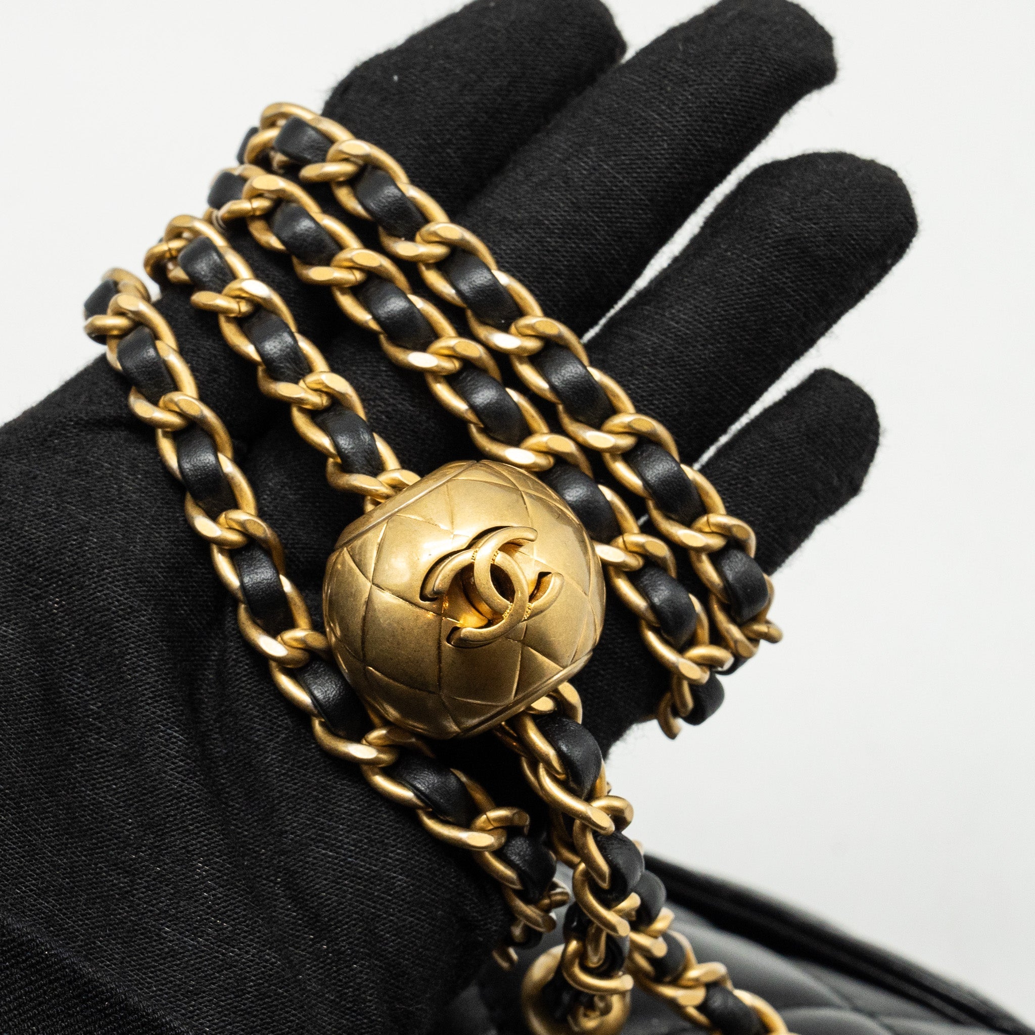 Chanel Pearl Crush Mini Square Flap Bag Lambskin Black  (microchip)