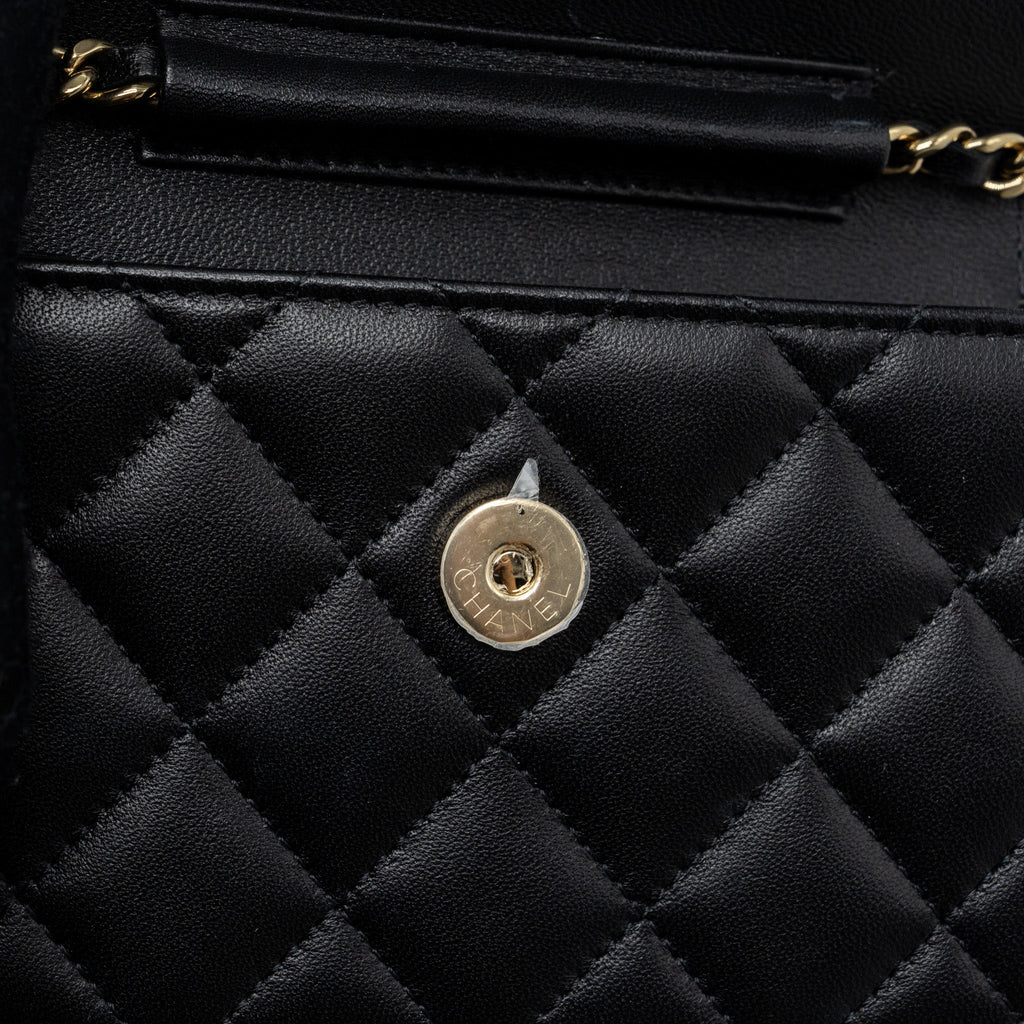 Chanel mini flap card holder with ribbon chain lambskin black L