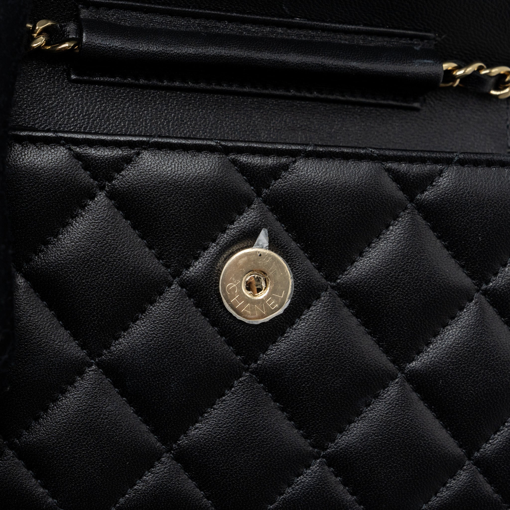 Chanel mini flap card holder with ribbon chain lambskin black L