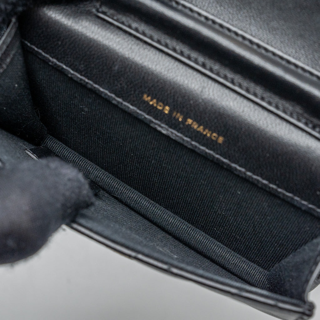 Chanel mini flap card holder with ribbon chain lambskin black L